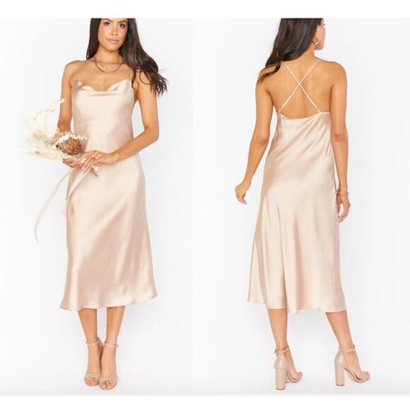 Show Me Your MuMu Verona Cowl Slip Dress Midi Champagne‎ Luxe Satin Size XS - Picture 1 of 11